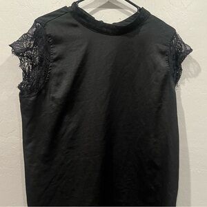 Lace cap sleeve black tie back blouse or mini dress Size XL